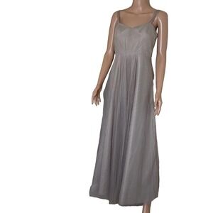 MONIQUE LHUILLIER BRIDESMAID DRESS maxi long chiffon sand beige color SZ 8